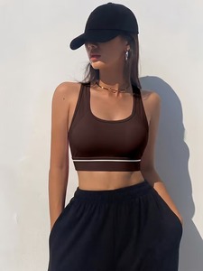 Breathable <b>Mesh</b> Inset Athletic Sports Bra Racerback High Support Elastic Band Training <b>Crop</b> <b>Top</b> Women Fitness Yoga Vest - Product Image 1