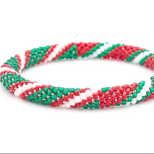 Pulsera de ganchillo hecha a mano con cuentas de vidrio, brazalete con patrón de rayas, joyería para mujer, accesorios de regalo para Navidad. - Product Image 1