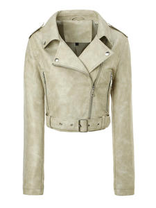 Custom PU Leather Jacket with <b>Belt</b> and Zipper Closure <b>Slim</b> Fit Short Length Unisex Autumn Style Leather Jacket For Women's - Product Image 6