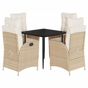 Set da pranzo da giardino in rattan beige e nero, 4 posti, resistente alle intemperie, mobili da esterno in stile contemporaneo - Product Image 2
