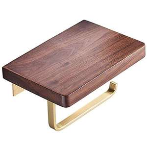 Porte-rouleau de papier toilette en bois, étagère murale pour salle de bain, support en métal de haute qualité, design rectangulaire traditionnel - Product Image 1
