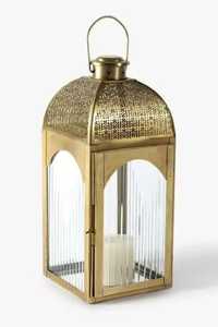 Cylindrical metal lanterns intricate cutout patterns geometric lattice organic <b>leaf</b> design candle holders rustic farmhouse - Product Image 3