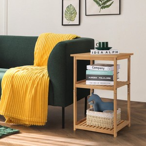 Bamboo Black <b>Side</b> <b>Table</b> with Shelf | Compact Wooden Nightstand Wholesale - Product Image 4