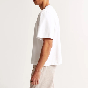 เสื้อยืดแขนสั้นทรงบ็อกซี่สำหรับผู้ชาย เสื้อยืดโอเวอร์ไซส์ผ้าคอตตอน 100% หนานุ่ม ตัดเย็บแบบครอป ไหล่ตก ดีไซน์เรียบง่าย - Product Image 2