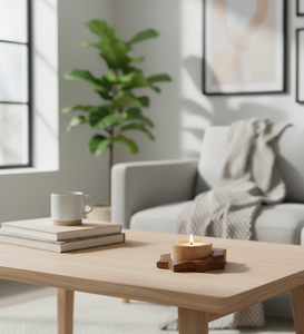 Porte-bougie chauffe-plat en bois en forme d'étoile - Usage domestique et décoratif, idéal pour les fêtes de Noël, la décoration hivernale - Product Image 1