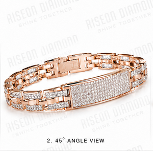 Premium 18K Rose Gold Diamond Bracelet Unisex Luxury Fine Jewelry Paved Central Plate Link Chain Gift For <b>Men</b> And Women - Product Image 2
