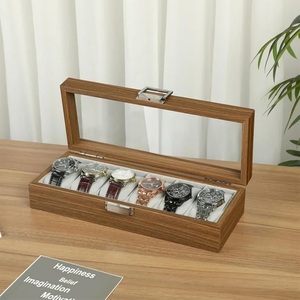 AHTE MANUEXPO UR-065 6-Slot Display Case Glass Lid Wooden <b>Soft</b> Velvet Interior Elegant Wrist Watch Storage <b>Box</b> for Men's Women's - Product Image 3