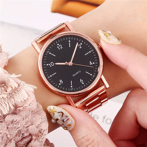 Reloj de cuarzo de oro rosa, reloj de pulsera analógico con esfera redonda, correa de acero inoxidable para mujer, uso diario en el negocio - Product Image 1