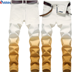 Pantalones Vaqueros Personalizados para Hombre, Corte Slim Fit, Color Degradado, Pierna Recta, Cintura Media, Casuales, de Algodón Cómodo, Diseño Degradado Azul y Blanco - Product Image 6