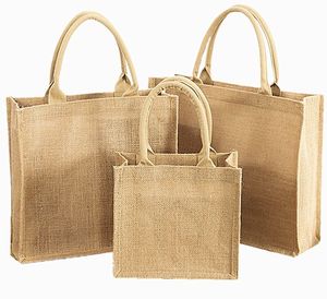 Sacs fourre-tout en jute naturelle recyclée de haute qualité, personnalisés, écologiques, imperméables, pliables, avec doublure en coton et sangle simple - Product Image 6