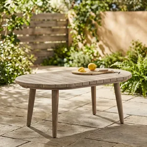 Table basse en teck pour terrasse avec plateau ovale en bois et pieds effilés pour salon, patio extérieur - Product Image 3