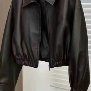 <b>Leather</b> <b>Jacket</b> Slim <b>Leather</b> <b>Jacket</b> Coat <b>Long</b> Sleeve Stand Collar Zipper Ladies Motorcycle Clothing Fashion - Product Image 1