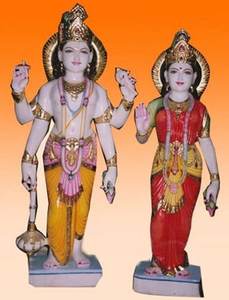 Hermosa Estatua de Vishnu y Laxmi de Mármol Hecha a Mano, Duradera y de Alta Calidad, con Posición de Manos en Bendición para Adoración en el Hogar o Templo - Product Image 3