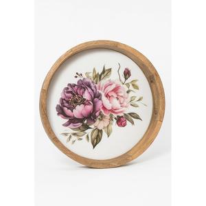 Bandeja Redonda de Madera de Diseño Artesanal, Plato Decorativo con Estampado Floral de Peonías para Pedidos al por Mayor - Product Image 1