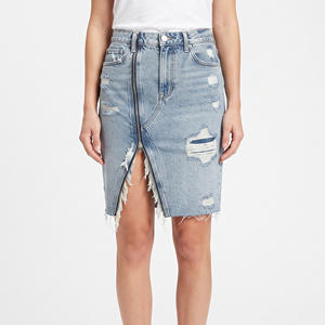Jupe crayon en jean déchiré taille haute pour femme, longueur genou, décontractée, style streetwear confortable - Product Image 2