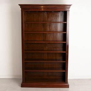Glossy Mahogany Teak Wood <b>Bookcase</b> Traditional Tall Open Shelf <b>Library</b> Cabinet - Product Image 1