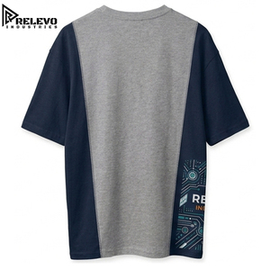 เสื้อยืดผู้ชายพรีเมียมทรงหลวม ไหล่ตก ลายตัวอักษร สีเทากรมท่า ตัดต่อสีตัดกัน ผ้าเจอร์ซีย์คอตตอน 100% - Product Image 3