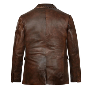 Blazer de Cuero Genuino Marrón Vintage para Hombre, Corte Entallado, Chaqueta Formal - Product Image 1