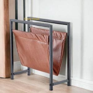 Free Standing Magazine Rack Minimalist Black Leather Magazine Rack With Gold Metal <b>Frame</b> - Product Image 2