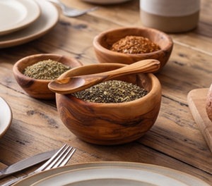 Élégante coupelle à sel et sucre en bois faite à la main avec cuillère, outil durable pour herbes et épices, design rond en bois naturel - Product Image 5
