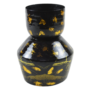 Maceta de Metal Esmaltada Hecha a Mano en Negro y Dorado, Florero de Diseño para Decoración del Hogar y Jardín, Decoración de Piso - Product Image 1