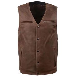 OEM Original Cowhide <b>Men's</b> <b>Black</b> Leather Formal Plus-Size Sleeveless Breathable Quick Dry Spring Heated <b>Waistcoat</b> Front - Product Image 3