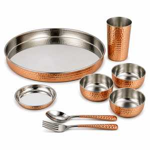 Round Copper <b>Serving</b> Tray With Hammered Metal Cups Bowl Spoon <b>Set</b> Vintage Handmade <b>Dishes</b> & Plates Party Use - Product Image 6