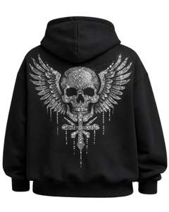 Sweat à capuche homme noir surdimensionné en molleton épais avec strass araignée, poche kangourou, style streetwear personnalisé, fabricant - Product Image 4