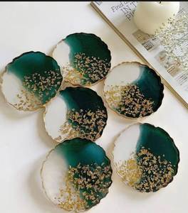 Posavasos de Resina Hechos a Mano en Tono Azulado para Café, Té y Bebidas con Diseño de Olas Oceánicas, Estilo Mediterráneo - Product Image 2