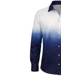 เสื้อเชิ้ตผู้ชายสีขาว-น้ำเงินไล่เฉด ผ้าฝ้ายพรีเมียม แขนยาว ติดกระดุม สวมใส่ได้ทั้งแบบเป็นทางการและลำลอง ผลิตตามสั่ง จำหน่ายส่ง - Product Image 3