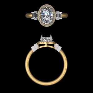 Anillo de Compromiso con Halo de Diamantes Ovalados de 1.48 Quilates, Oro Amarillo de 14kt/18kt, Anillo de Boda con Piedras Laterales, Joyería Fina de Lujo, Regalo para Novia - Product Image 2