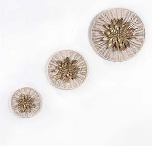 Handmade Bamboo Rattan Wall Art Circular Boho Flower Decor Beige <b>Plant</b> Fiber <b>Frame</b> Medium 25-32 Inch Home Decoration - Product Image 2
