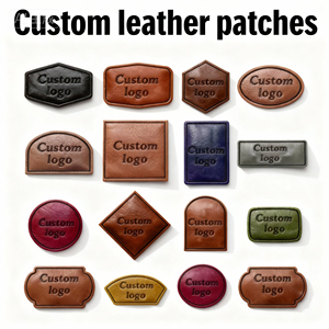 Custom Branding Leather Patches SF 1803 Simple Style Water Resistant Embossed Logo Durable PU <b>Material</b> Beige Stitched Design - Product Image 1