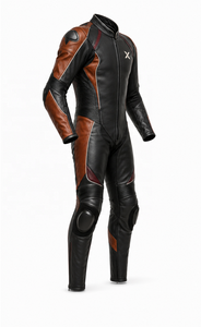 Traje de Motocicleta de Cuero de una Pieza Modern Heritage |   Marrón Negro |   Fabricante OEM ODM |   Diseño de Calidad Premium |   Ropa de Carreras - Product Image 3