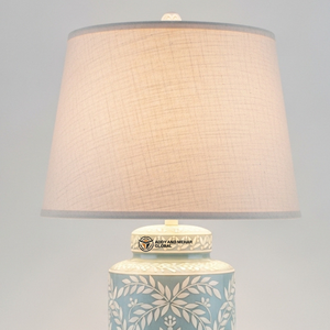 Lampe moderne en os bleu incrusté avec abat-jour en tissu |   Éclairage de luxe pour salon et chambre à coucher - Product Image 4