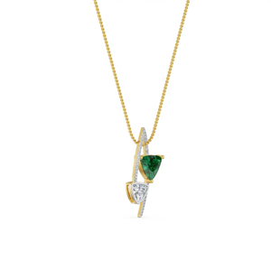 Geometric Pendant Necklace With Triangle Cut Diamond And Green Gemstone In 18K Gold Plated Setting <b>Rope</b> <b>Chain</b> Minimalist Design - Product Image 2