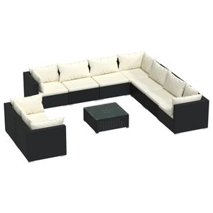 Set da giardino in 10 pezzi in Poly Rattan nero con cuscini collezione di mobili da giardino - Product Image 2