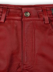 Cherry Red Electric Zipper Mono Leather <b>Pants</b> - Product Image 4