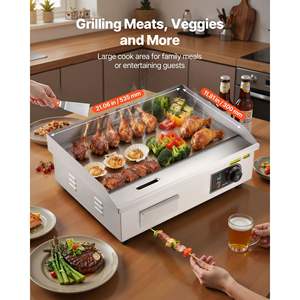 Plancha Eléctrica Comercial de 21.06 x 11.81 Pulgadas, 122-570 Grados Fahrenheit, Cuerpo de Acero Inoxidable, Control de Temperatura Ajustable, Plana Completa 2 - Product Image 2