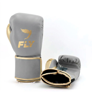 Nouveaux designs de gants de boxe MMA en cuir gris et or avec sangle, personnalisés, professionnels, pour l'entraînement Sanda, légers, à lacets, avec doigts entièrement couverts - Product Image 1