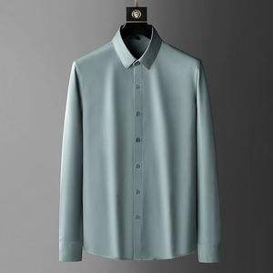 เสื้อเชิ้ตแขนยาวสีพื้นสำหรับผู้ชาย ปกคอปกแบบพับได้ ผ้าทออย่างดี ไม่ยับง่าย เหมาะสำหรับธุรกิจ สำนักงาน ฤดูใบไม้ผลิ - Product Image 2