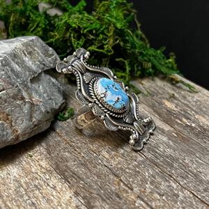 Handmade Golden Hills Turquoise Oval <b>Ring</b> Sterling <b>Silver</b> Southwestern Boho <b>Statement</b> Jewelry Artisan Gemstone Gift for Her - Product Image 4