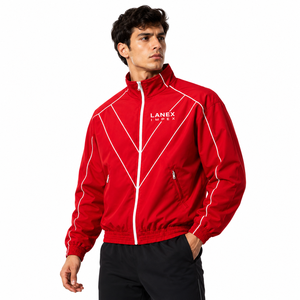 Custom Men Red Track Windbreaker Jacket Lightweight Zip Sports Training Jacket Premium Polyester Running Spring Thin Front - Product Image 1