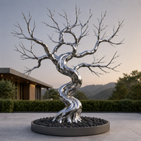 Escultura de Árbol de Metal de Acero Inoxidable Personalizada, Arte Abstracto Cromado para Jardín, Decoración de Lujo para Vestíbulo, Estatua para Patio de Hotel o Villa