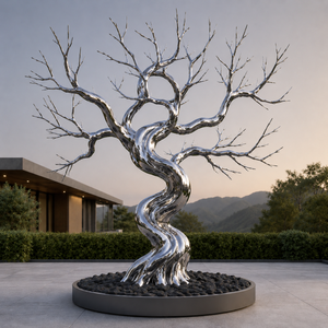 Custom Stainless Steel Metal Tree <b>Sculpture</b> Outdoor Abstract <b>Chrome</b> Garden Art Luxury Lobby Decor Statue for Villa Hotel Patio - Product Image 3