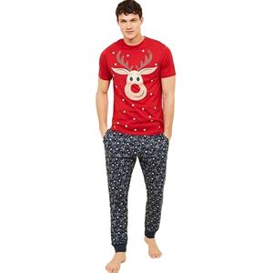 Trending Customized Sizes Breathable 100% Cotton Printed Casual Sleepwear Two-Piece Knitted <b>Mens</b> Pajamas - Product Image 1