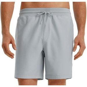 Shorts Bermuda Homme en Coton Gris Clair Uni avec Cordon de Serrage, Taille Mi-Haute, Décontracté, Respirant, Tissu Tissé - Product Image 1