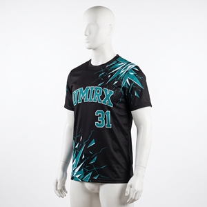 เสื้อซอฟต์บอลแบบสโลว์พิทช์สั่งทำพิเศษสำหรับผู้ชาย คอกลม สีดำ-เขียวอมฟ้า ลายกระจกแตก พิมพ์ลายทั้งตัว พร้อมชื่อและหมายเลข สำหรับผู้ใหญ่ สำหรับลีก - Product Image 4