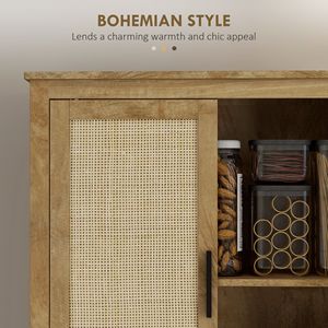 Modern 64\" Tall <b>Kitchen</b> <b>Pantry</b> Storage Cabinet Solid Wood MDF with 4 Rattan Doors 4 Tier Eco-friendly Shelves Natural Style - Product Image 4