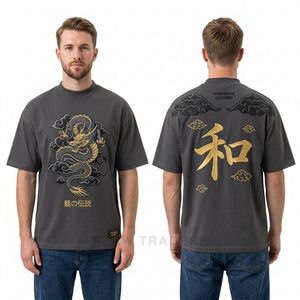 เสื้อยืดคอกลมลายมังกรตะวันออก ด้านหน้าและด้านหลังมีลายกราฟิก สไตล์วินเทจ สตรีทแวร์ลำลอง - Product Image 3